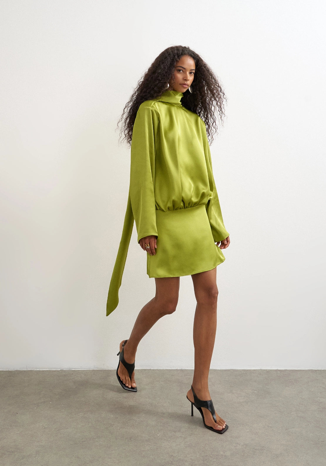 Topshop Ceren Satin Scarf Tie Mini Dress - Macaw Green 4 Shaws Department Stores