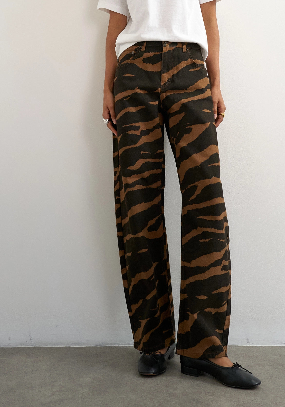 Topshop Animal Print Wide Leg Jeans - Dark Brown Denim 3 Shaws Department Stores