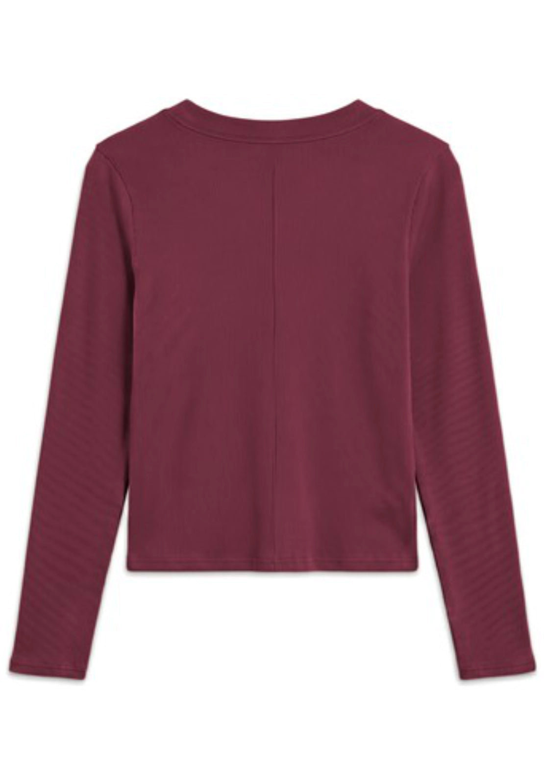 Bea Long Sleeve Rib Curved Hem Top - Burgundy