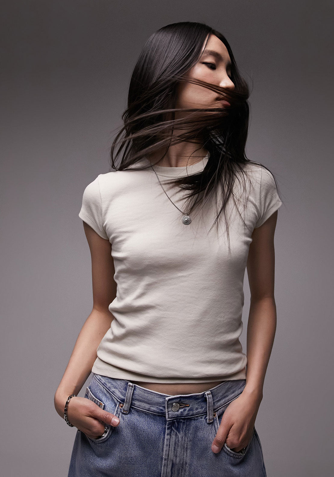 Topshop Everyday Short sleeve Top - Beige 1 Shaws Department Stores