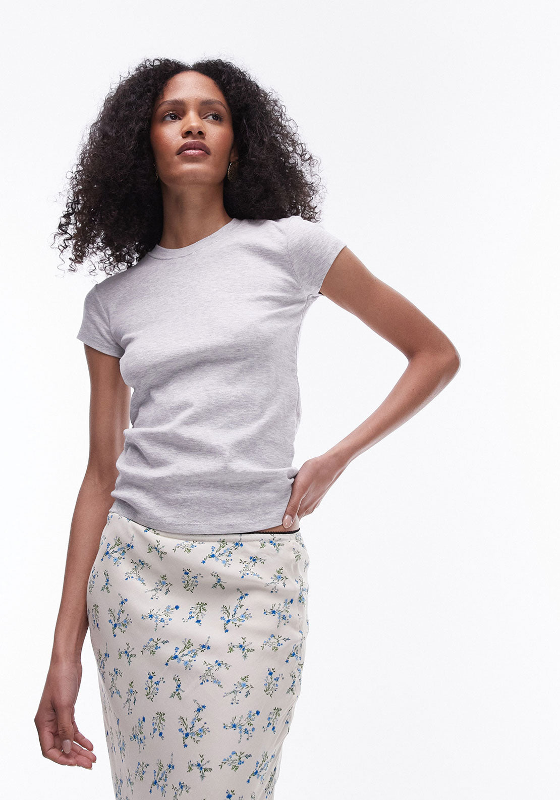 Topshop Everyday Short sleeve Top - Light Grey Melange 1 Shaws Department Stores
