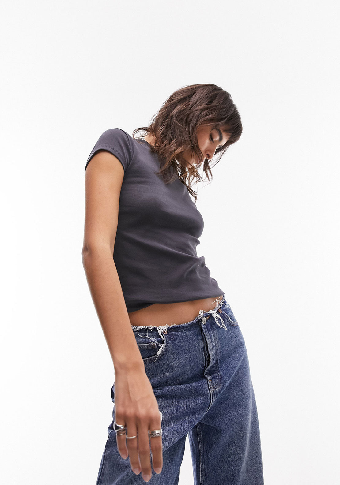 Topshop Everyday Short sleeve Top - Charcoal Gray 3 Shaws Department Stores