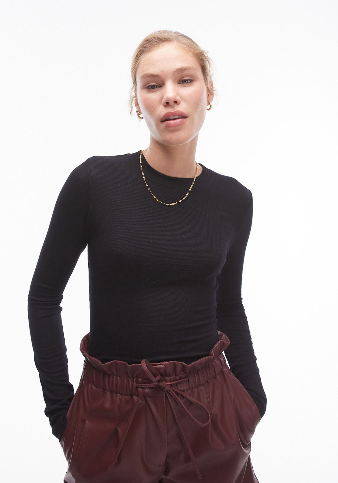 Topshop Premium Long Sleeve Top Jrs - Black 1 Shaws Department Stores