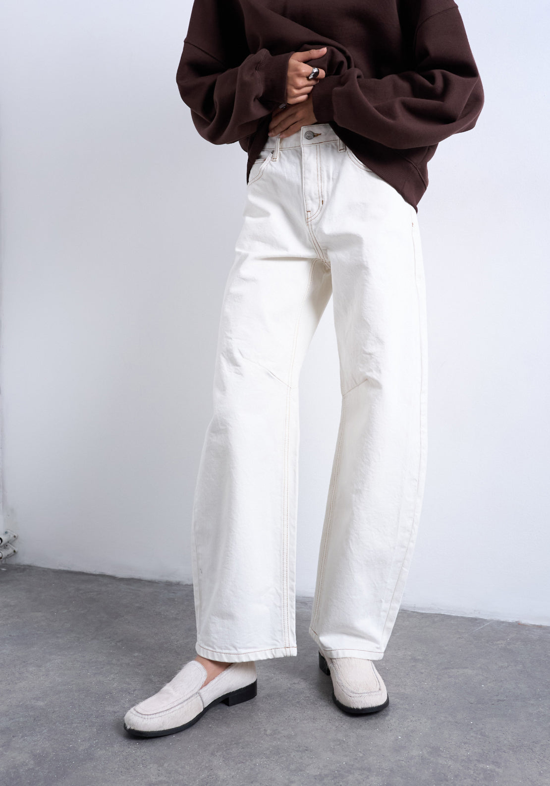 Topshop Barrel High Rise Denim Jeans - Cream 1 Shaws Department Stores