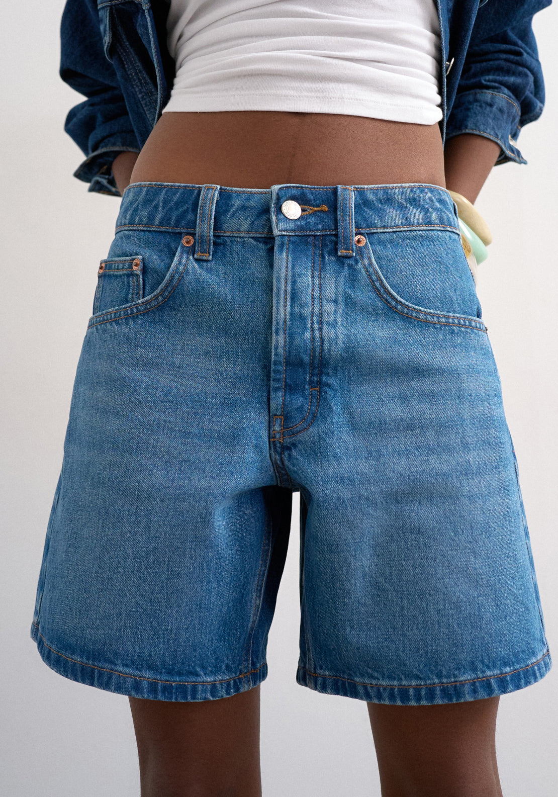 Topshop Vigga High Rise Denim Shorts - Blue Denim 1 Shaws Department Stores