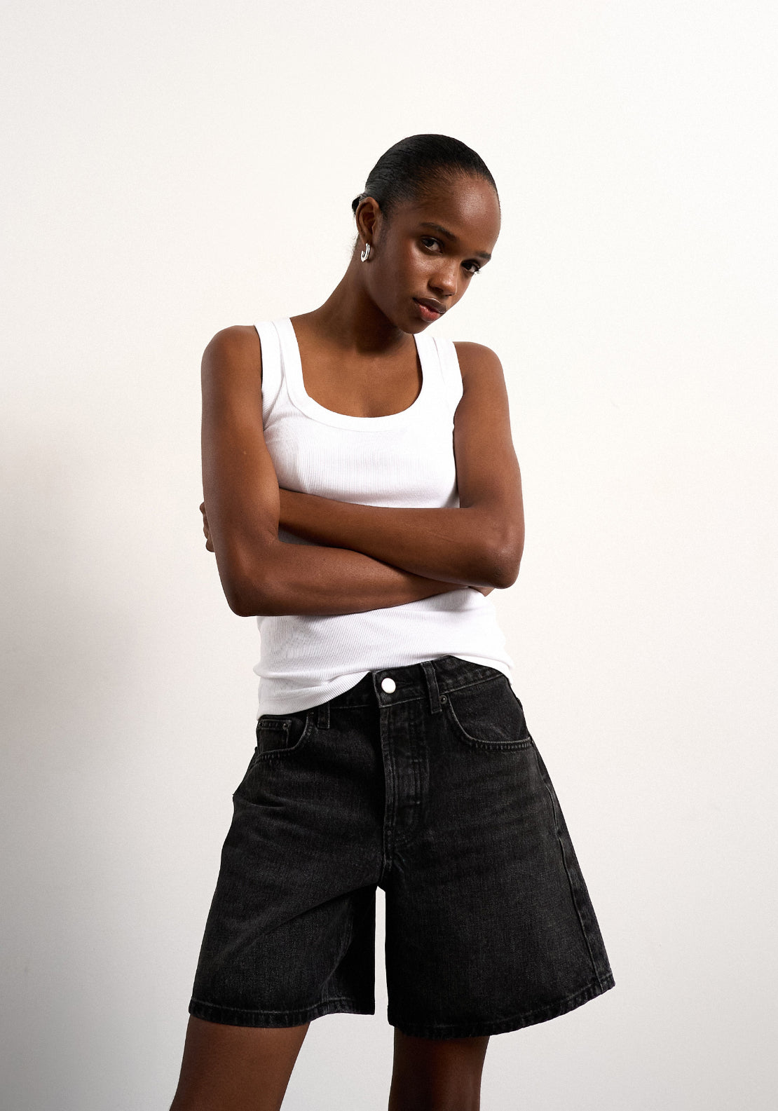Topshop Vigga High Rise Denim Shorts - Black Denim 3 Shaws Department Stores