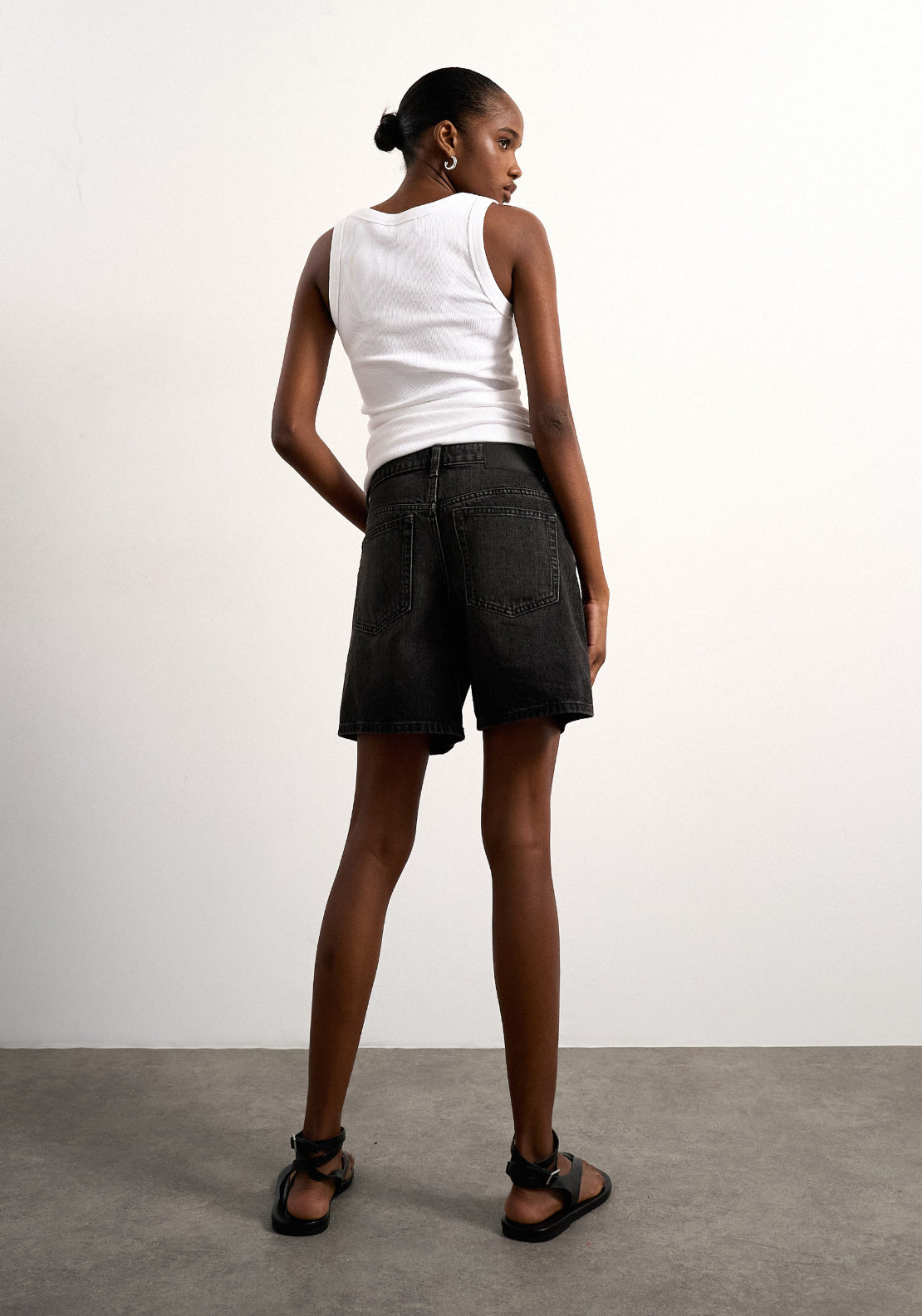 Topshop Vigga High Rise Denim Shorts - Black Denim 2 Shaws Department Stores