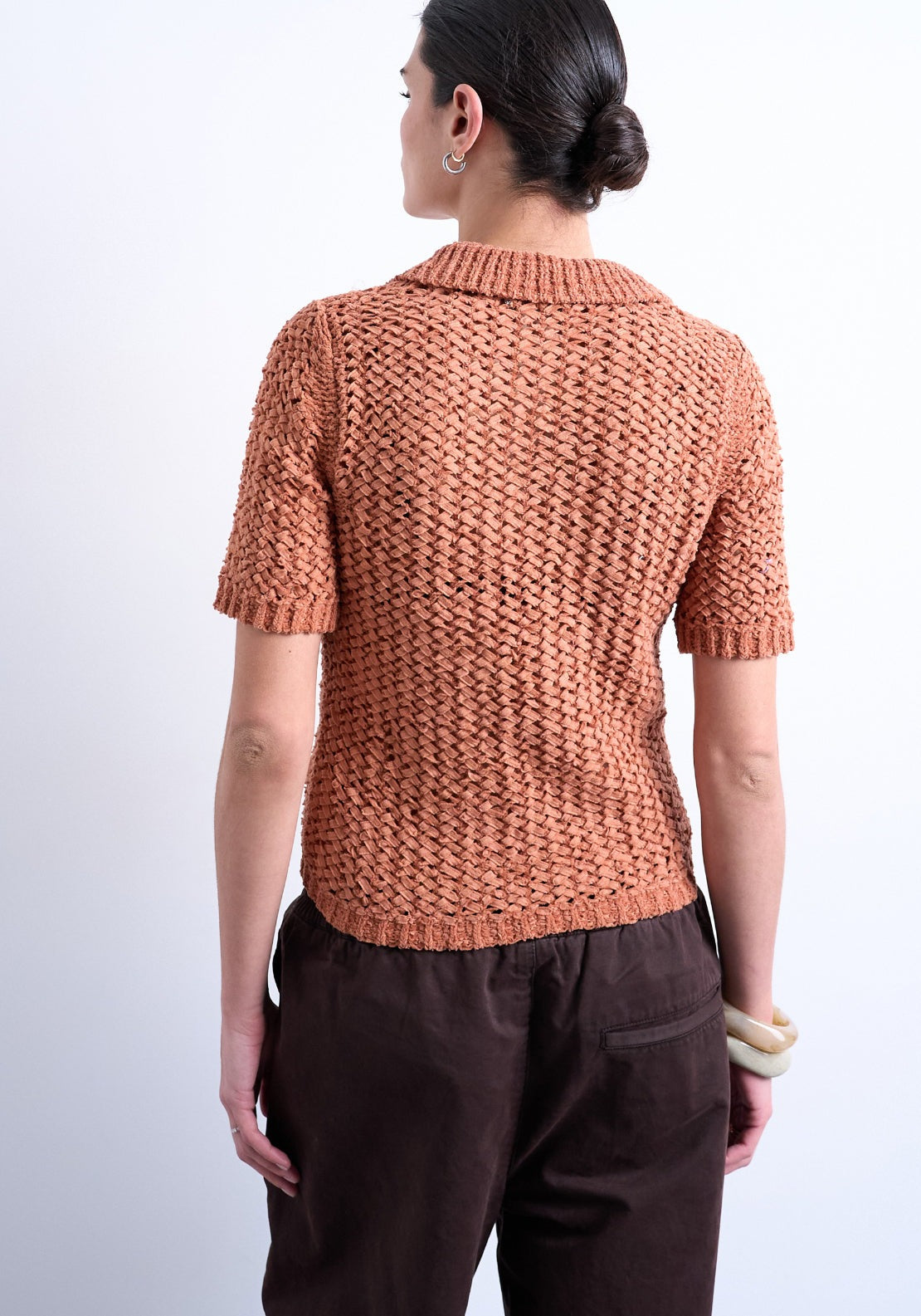 Topshop Alice Short Sleeve Polo Pullover - Rust 2 Shaws Department Stores