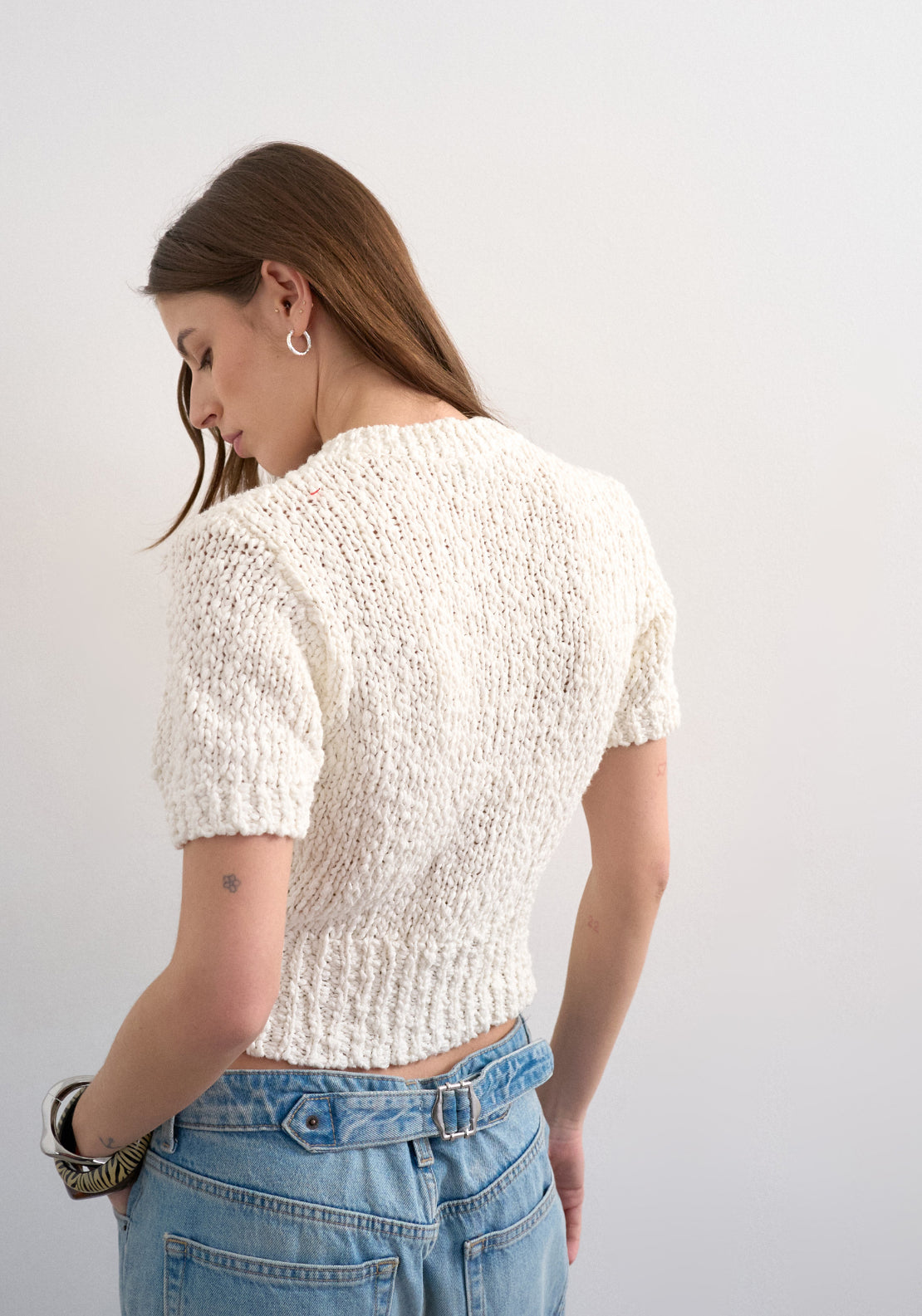 Topshop Ivy Short Sleeve Collar Cardigan - Pearled Ivory 2 Shaws Department Stores