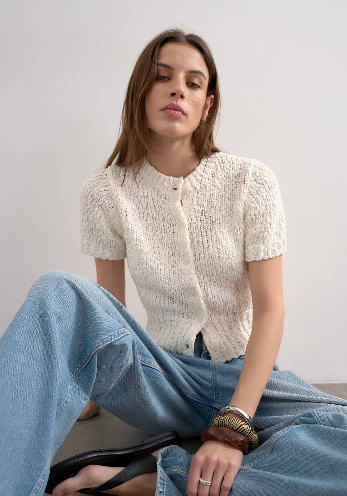 Topshop Ivy Short Sleeve Collar Cardigan - Pearled Ivory 3 Shaws Department Stores