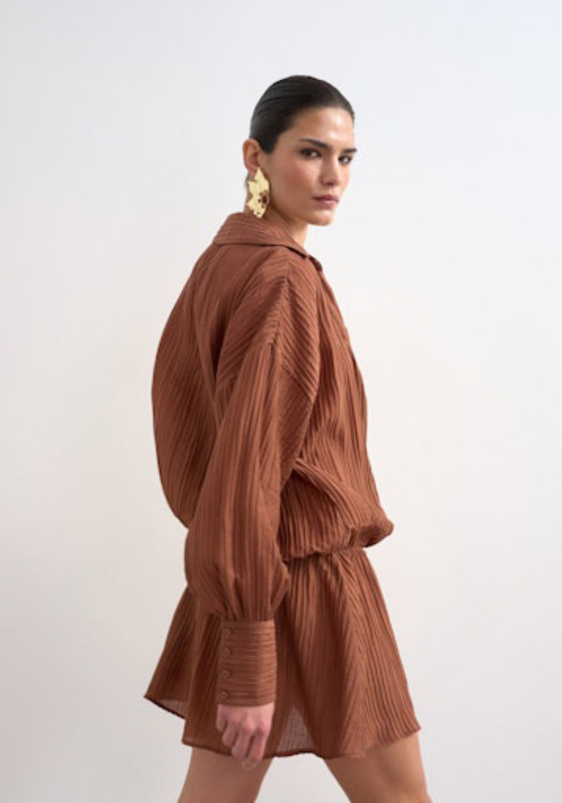 Topshop Laura Long Sleeve Wrap Mini Shirt Dress - Rust 2 Shaws Department Stores