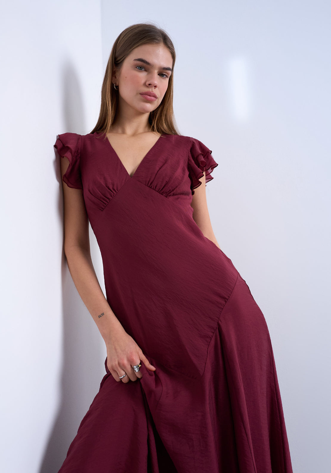 Topshop Saga Short Sleeve Maxi Dress - Oxblood Red 4 Shaws Department Stores