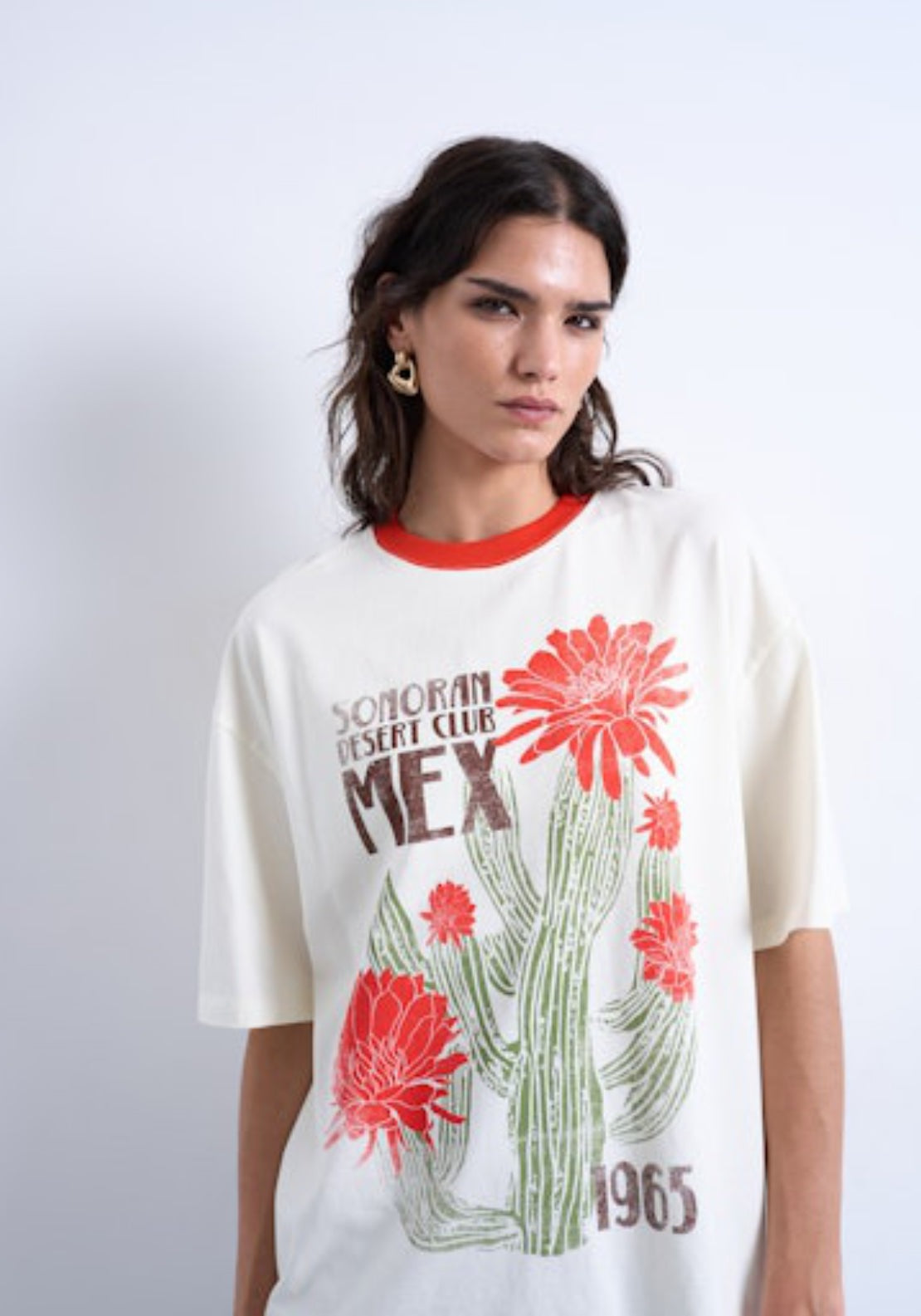 Topshop Emily Short Sleeve Graphic Oversized T-Shirt - Ecru 3 Shaws Department Stores