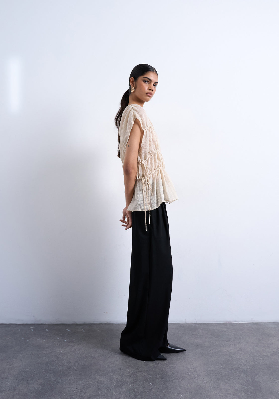 Topshop Ena Short Sleeve Tie Top - Ecru 4 Shaws Department Stores