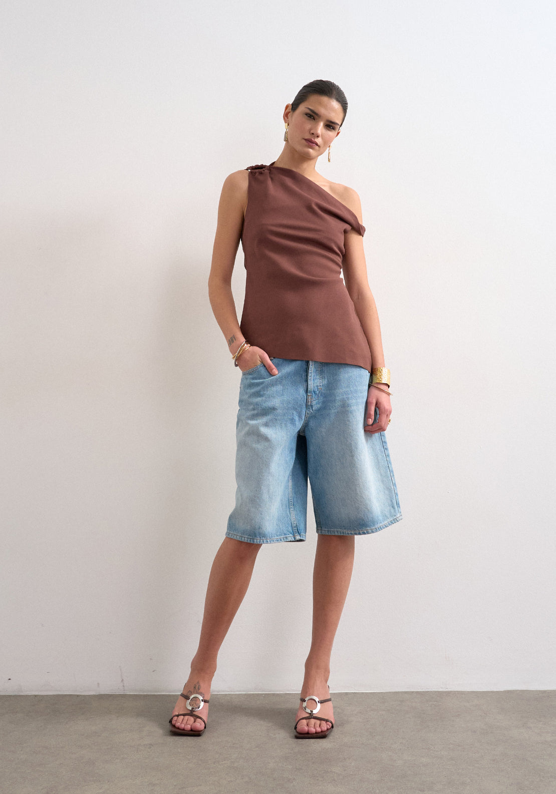 Topshop Talula Asymetric Top - Chocolate Brown 4 Shaws Department Stores