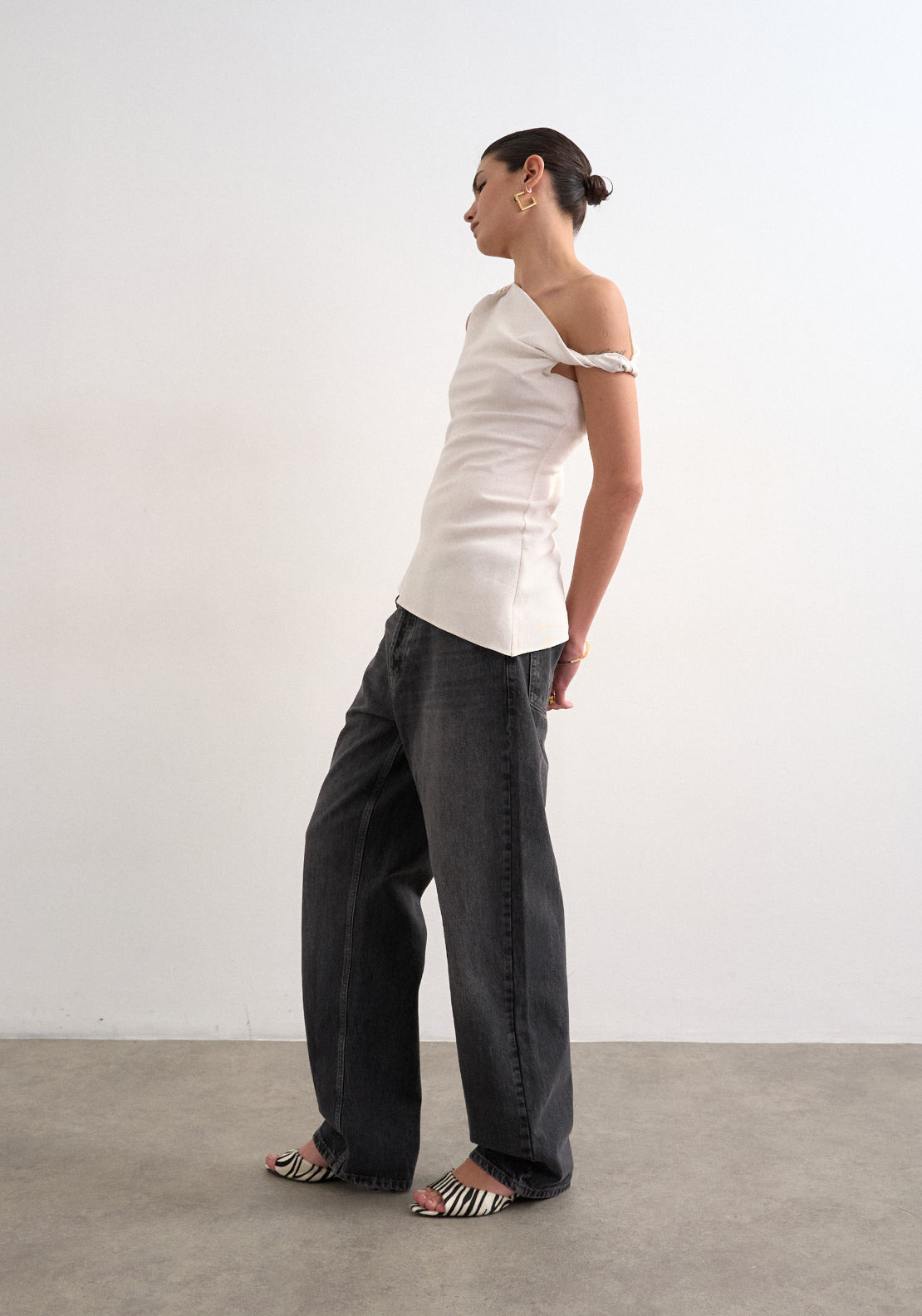 Topshop Talula Asymetric Top - Birch 4 Shaws Department Stores