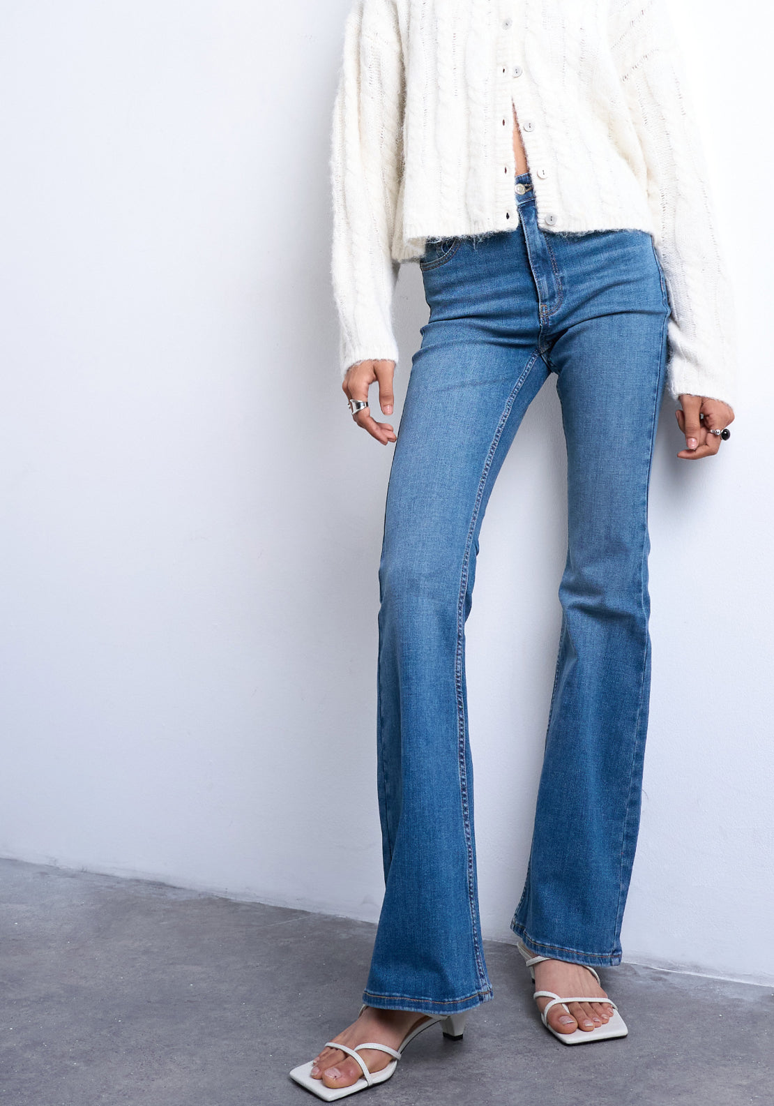 Topshop Jamie High Rise Flare Jeans - Medium Blue Denim 1 Shaws Department Stores