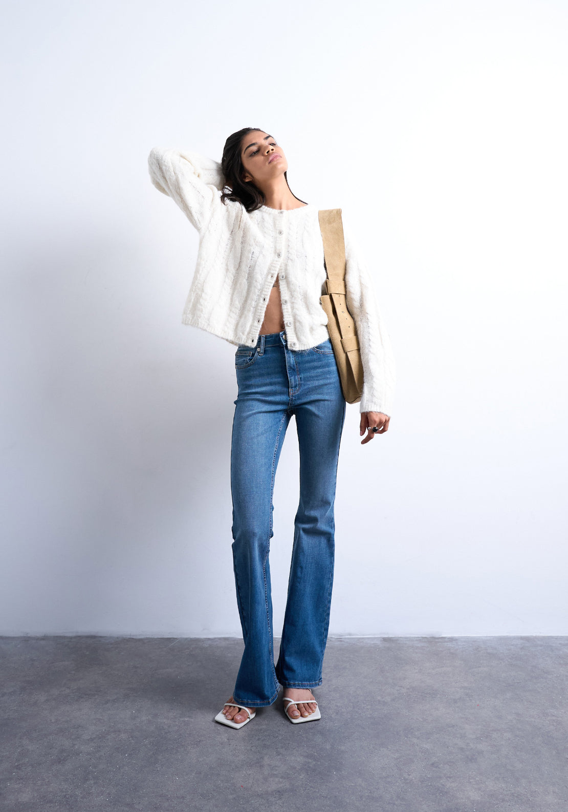 Topshop Jamie High Rise Flare Jeans - Medium Blue Denim 3 Shaws Department Stores