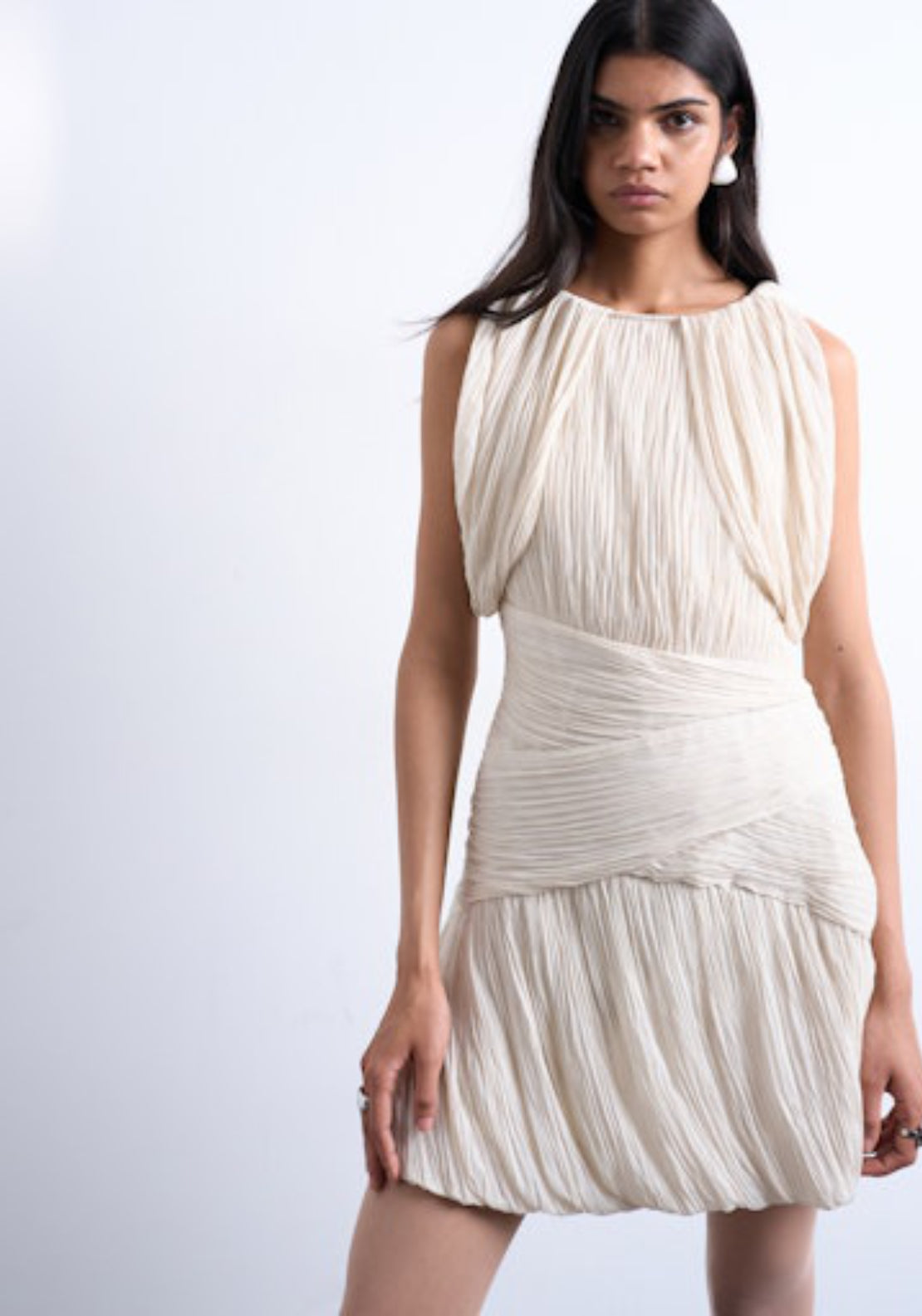 Topshop Svea Short Sleeve Drape Mini Dress - Snow White 1 Shaws Department Stores