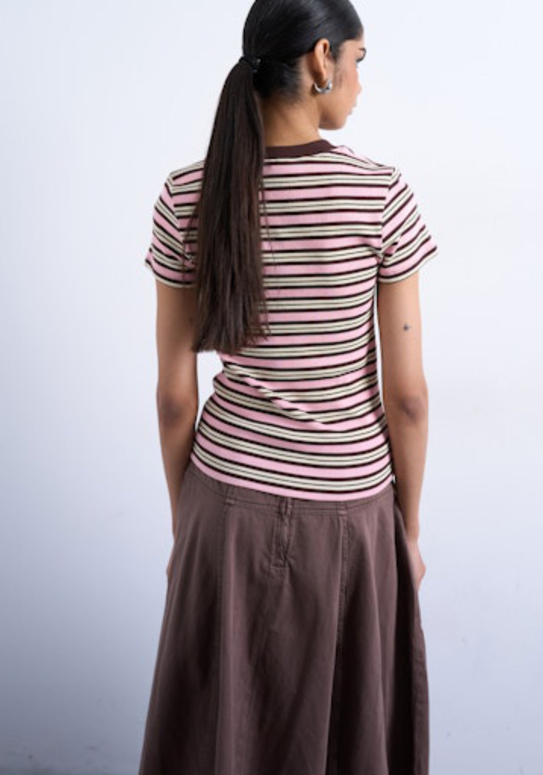 Topshop Sally Short Sleeve Stripe Rib Short Tee - Pink Cosmos 2 Shaws Department Stores