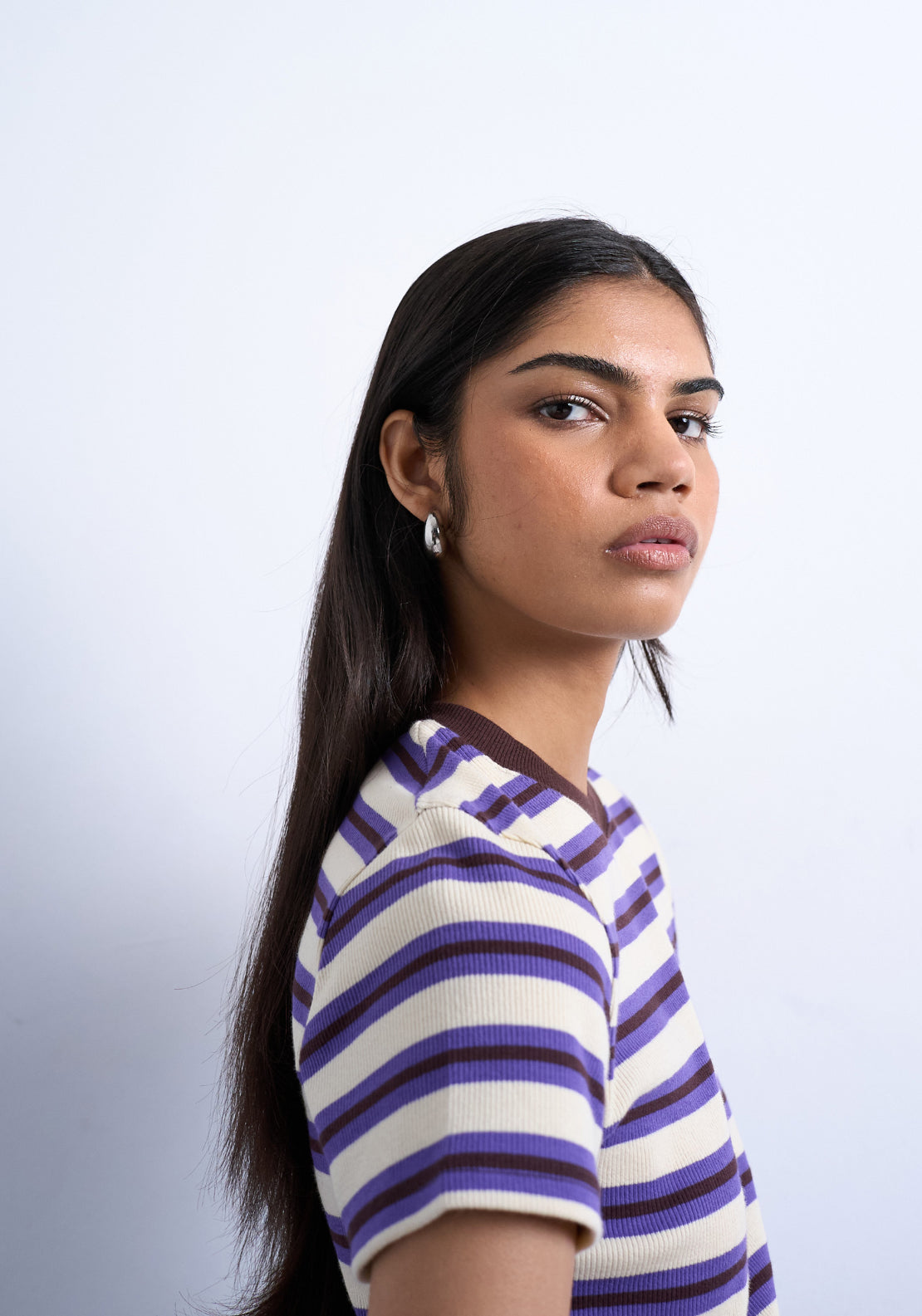 Topshop Sally Short Sleeve Stripe Rib Short Tee - Dahlia Purple 3 Shaws Department Stores