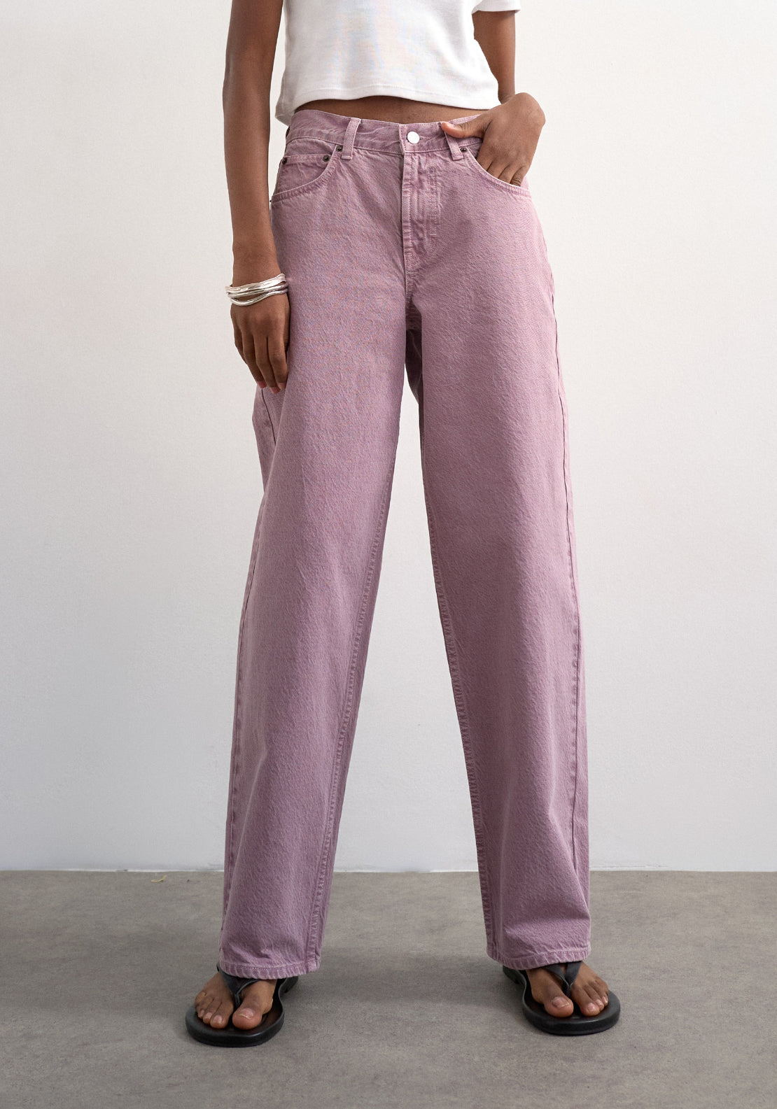 Topshop Cinch Low Rise Wide Denim Jeans - Purple 1 Shaws Department Stores