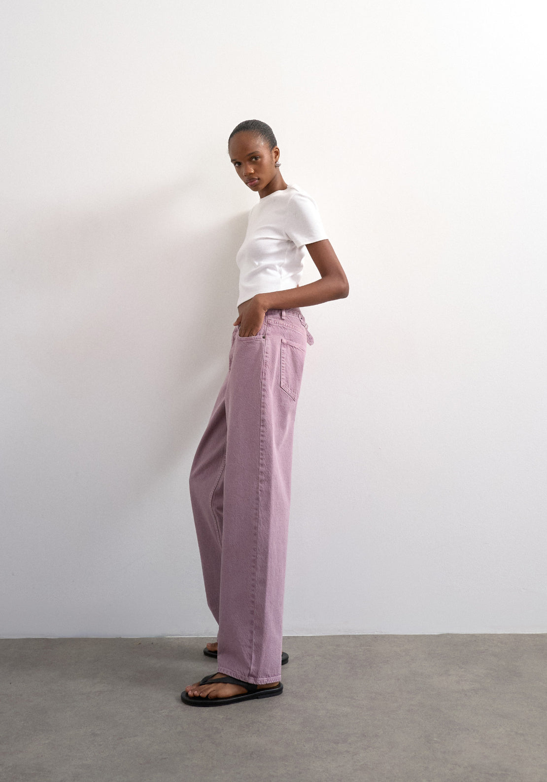 Topshop Cinch Low Rise Wide Denim Jeans - Purple 3 Shaws Department Stores