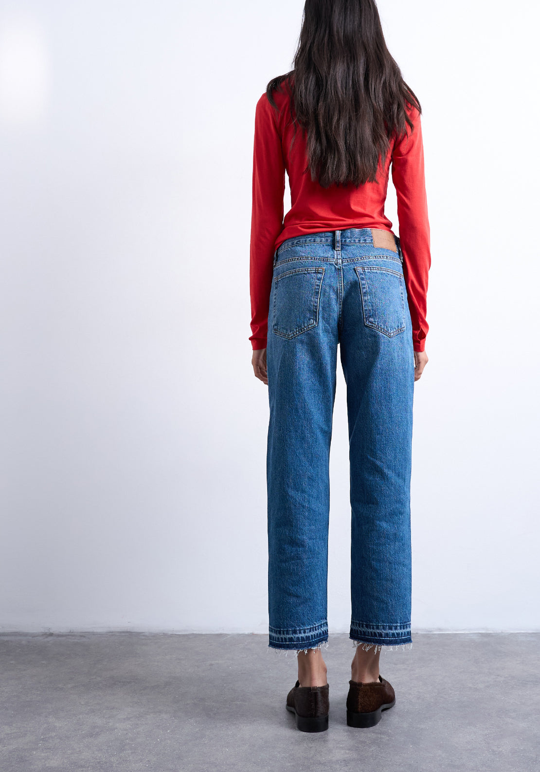 Topshop Runway Medium Rise Cropped Detail Denim Jeans - Blue Denim 2 Shaws Department Stores
