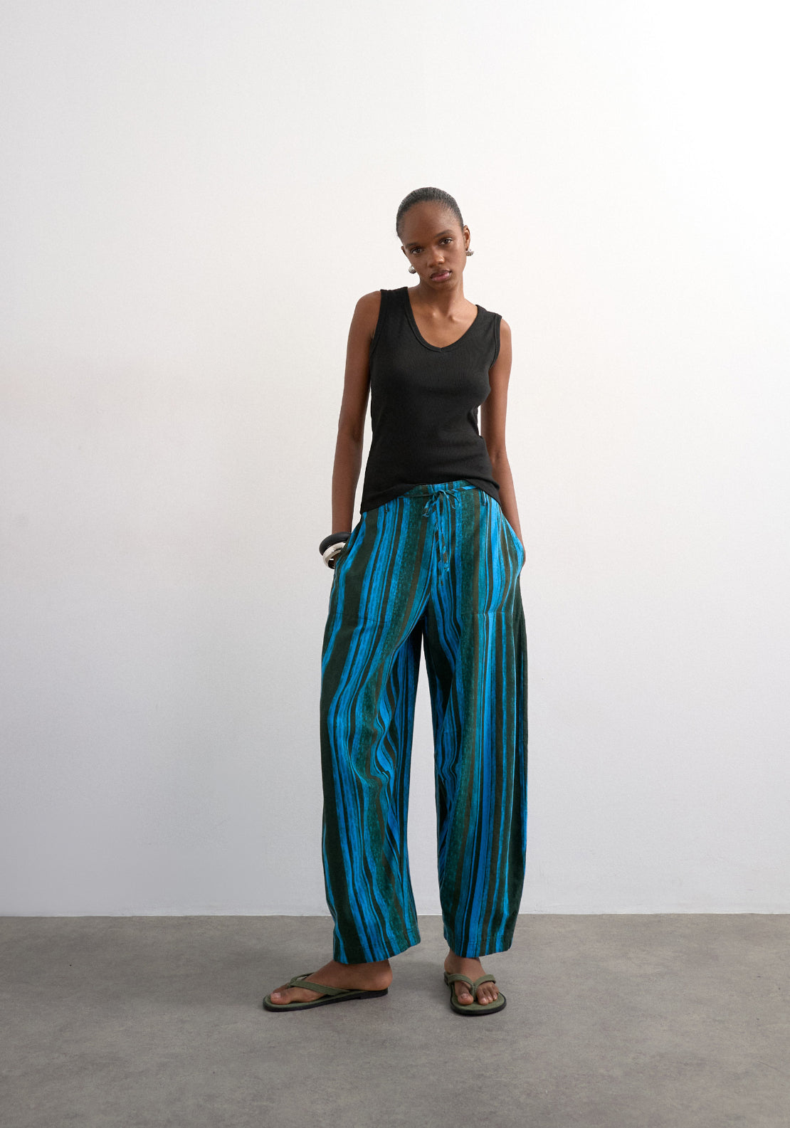 Topshop Linen Blend Allie High Rise Tie Balloon Trousers - Blue 5 Shaws Department Stores