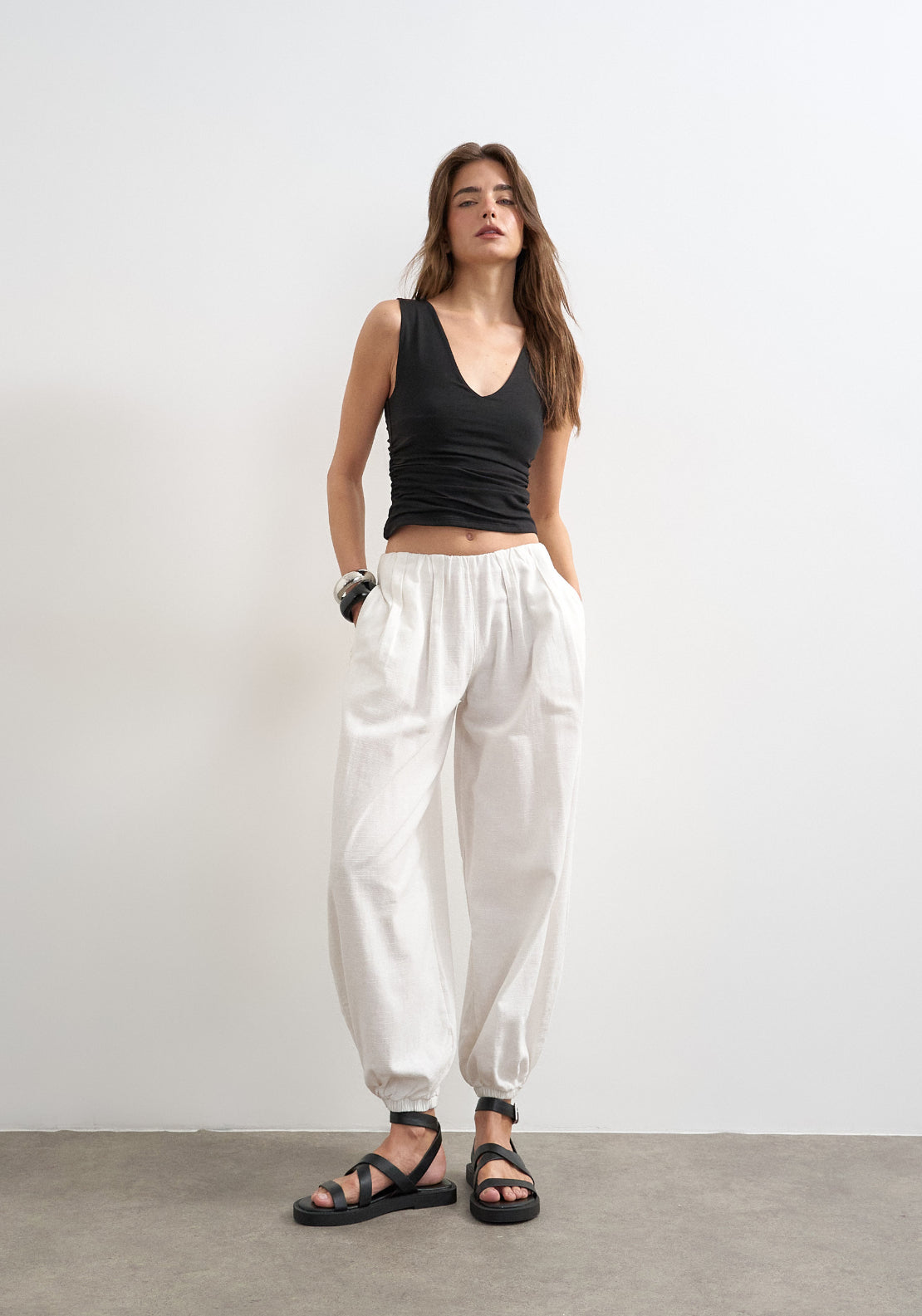 Topshop My Sleeveless V-Neck Ruched Side Tank Top - Black 4 Shaws Department Stores