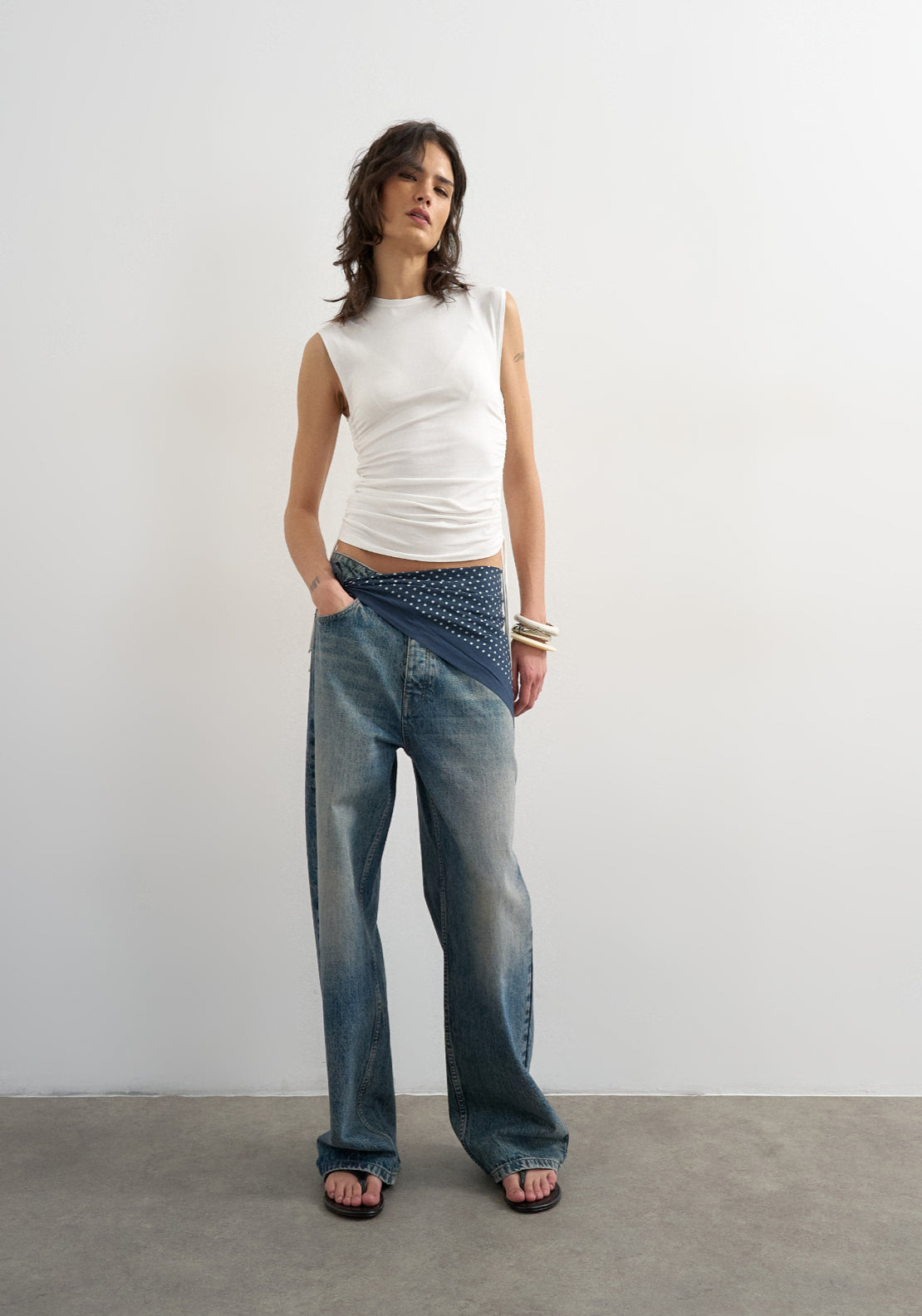 Topshop Guri Ruched Tank Top - White 1 Shaws Department Stores