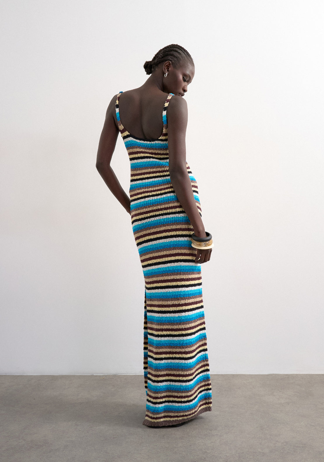 Topshop Cajsa Sleeveless Multi Stripped Midi Knit Dress - Blue 2 Shaws Department Stores
