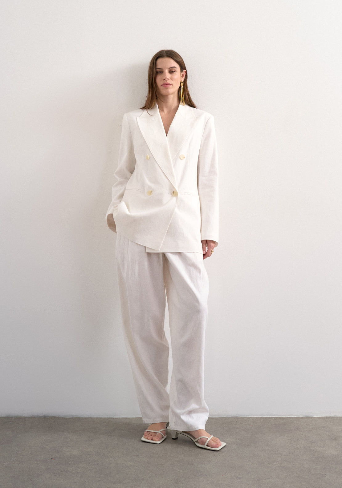 Topshop Linen Blend Gulla Long Sleeve Chuck Blazer - Cream 4 Shaws Department Stores