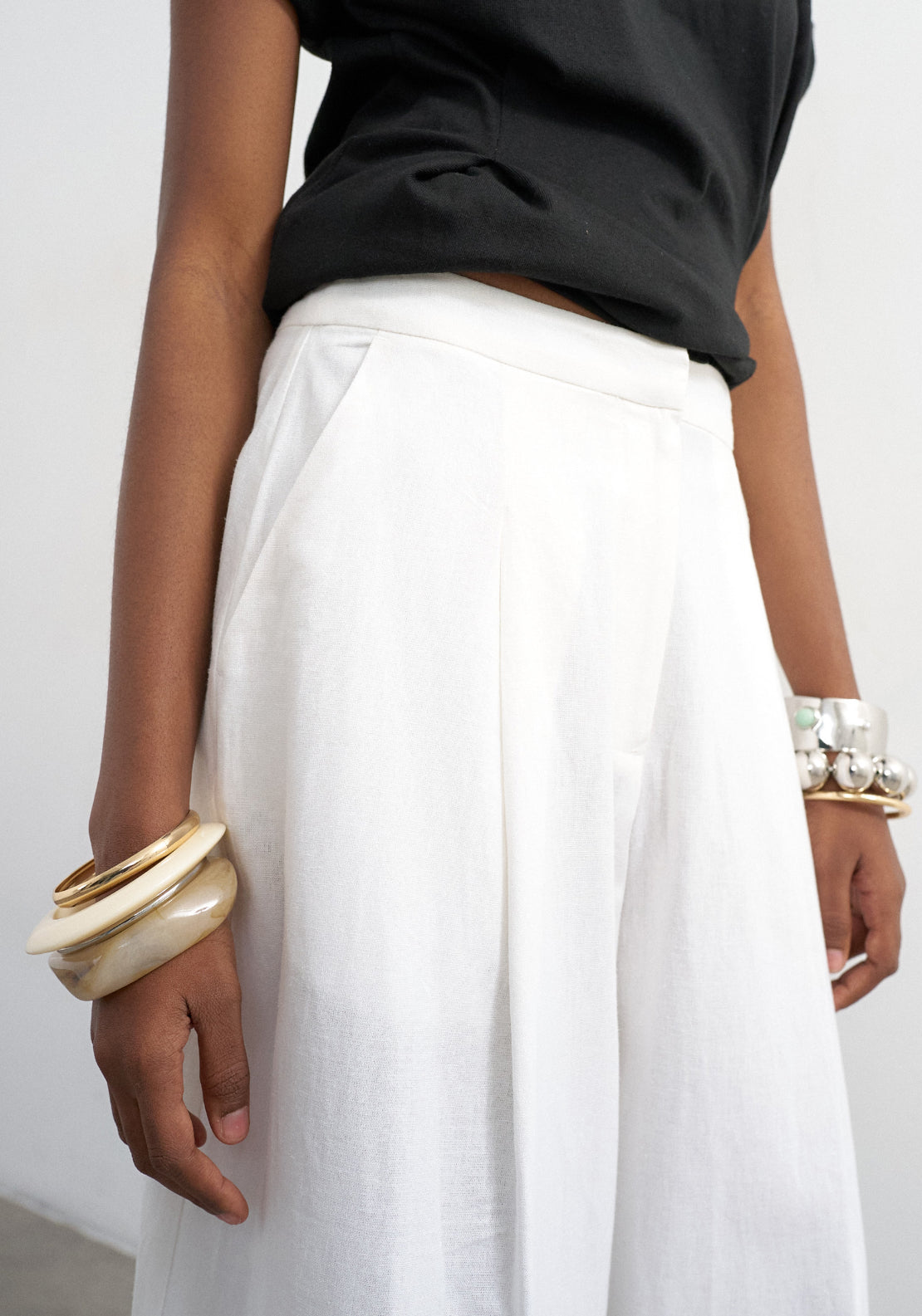 Topshop Linen Blend Susann High Rise Wide Trousers - White 4 Shaws Department Stores