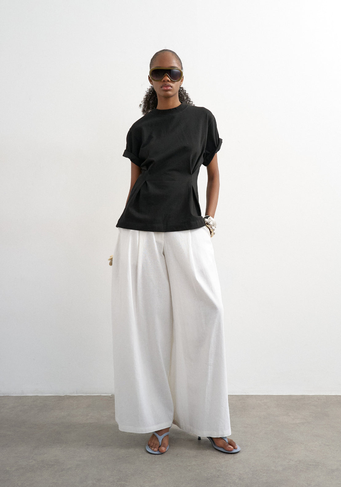 Topshop Linen Blend Susann High Rise Wide Trousers - White 5 Shaws Department Stores