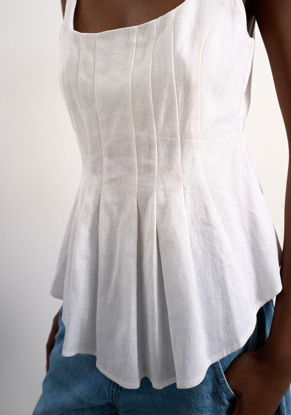 Topshop Linen Blend Mariam Sleeveless Curve Hem Top - White 3 Shaws Department Stores
