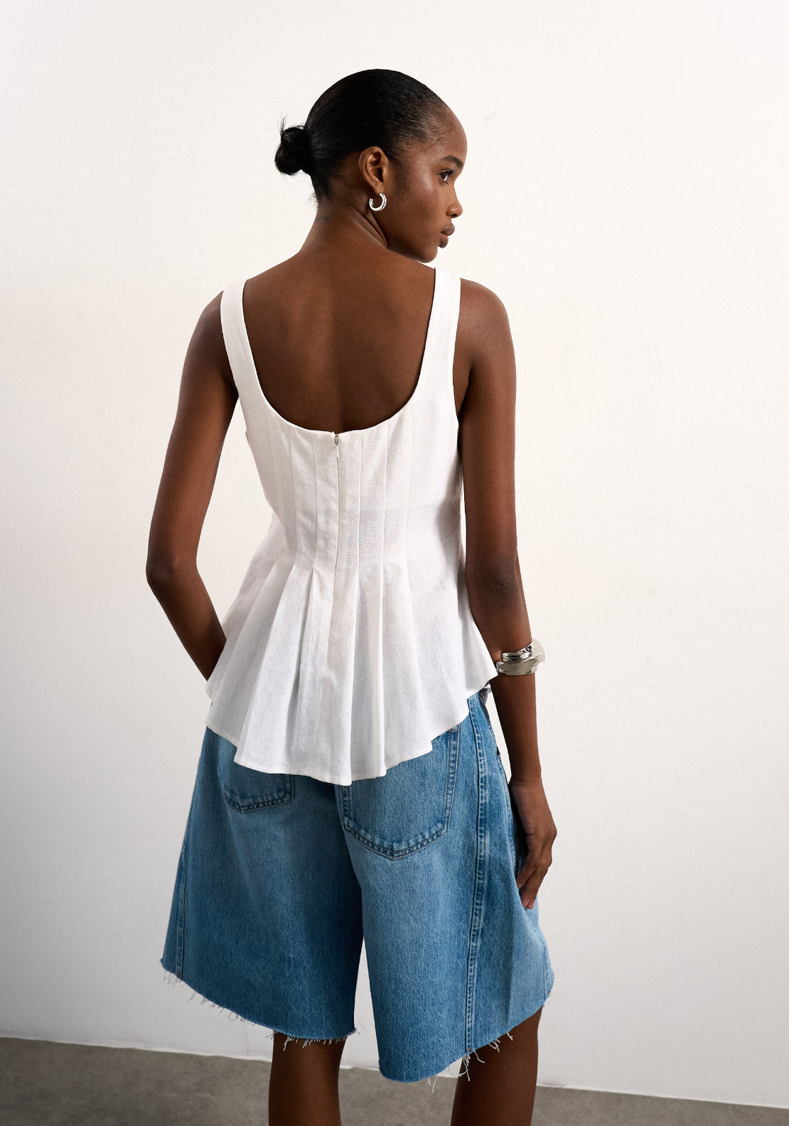 Topshop Linen Blend Mariam Sleeveless Curve Hem Top - White 2 Shaws Department Stores