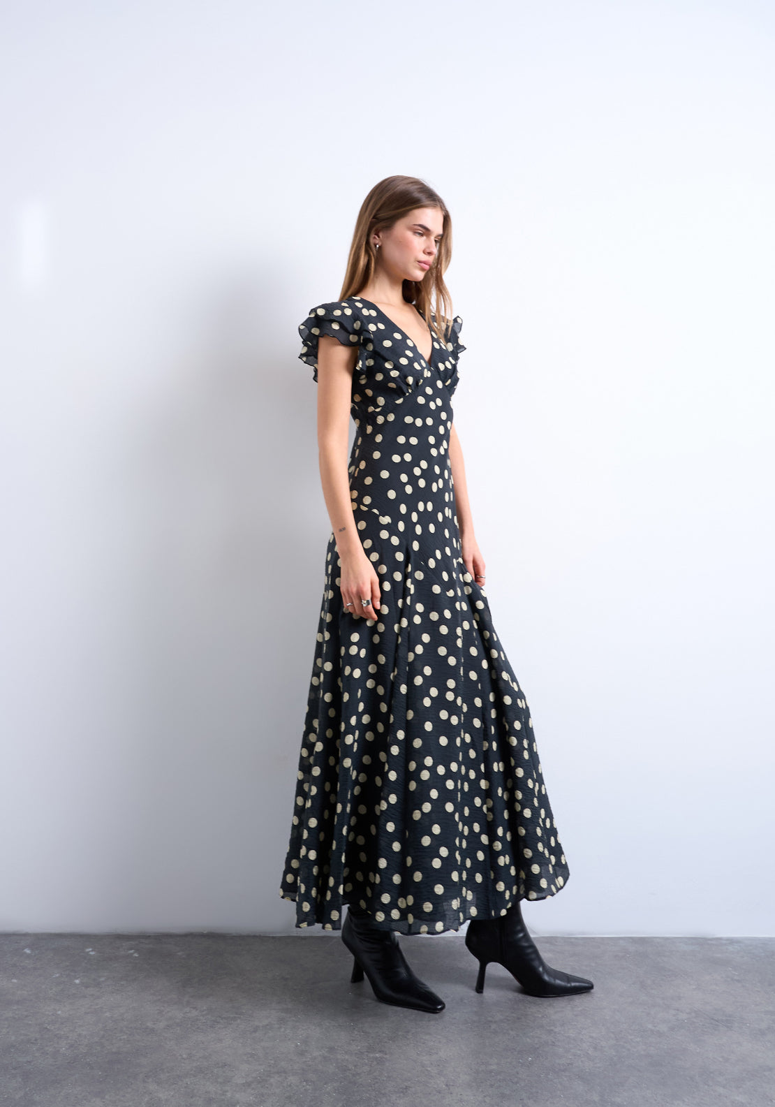 Topshop Saga Short Sleeve Maxi Dress - Black Dots 3 Shaws Department Stores