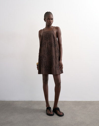 Mia Trapeze Mini Dress - Chocolate Brown