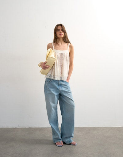 Topshop Sofia Broderie Lace Top - White 4 Shaws Department Stores