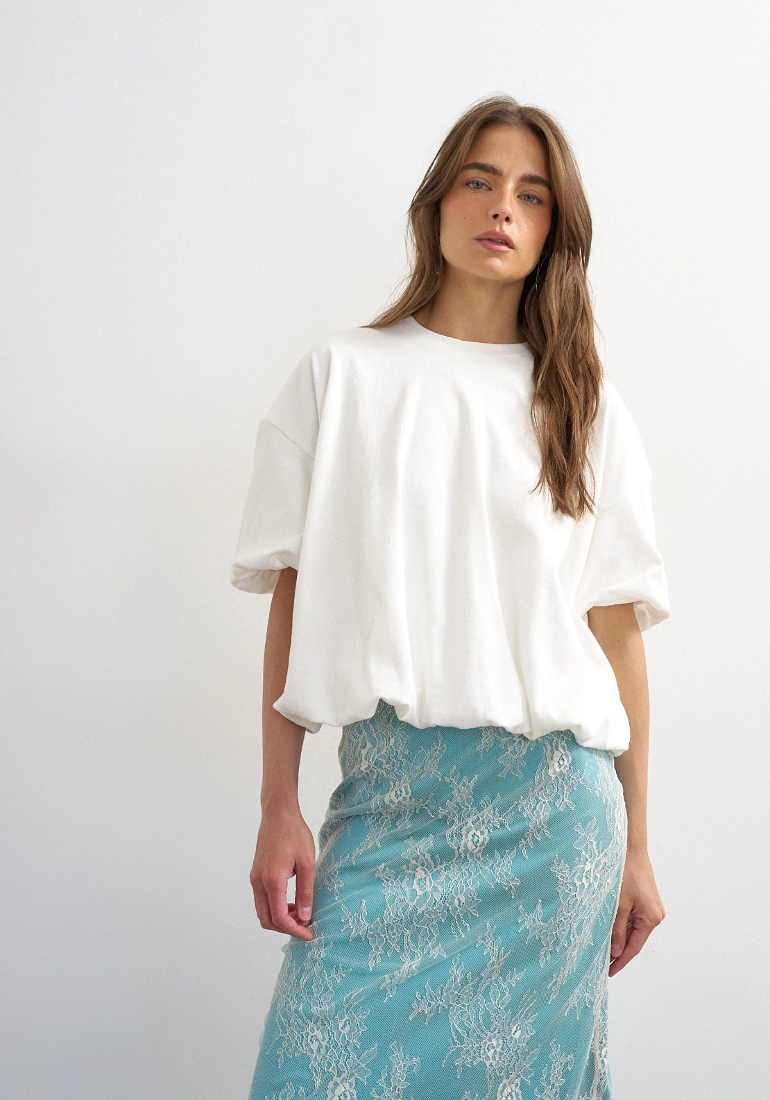 Mandy Bubble Hem T-Shirt - White