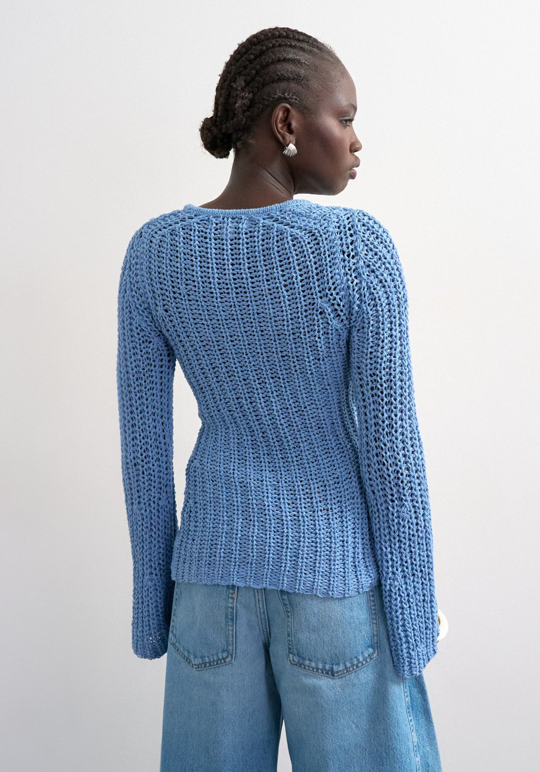 Topshop Fenja Knitted Open Stitch Long Sleeve Top - Brown 2 Shaws Department Stores