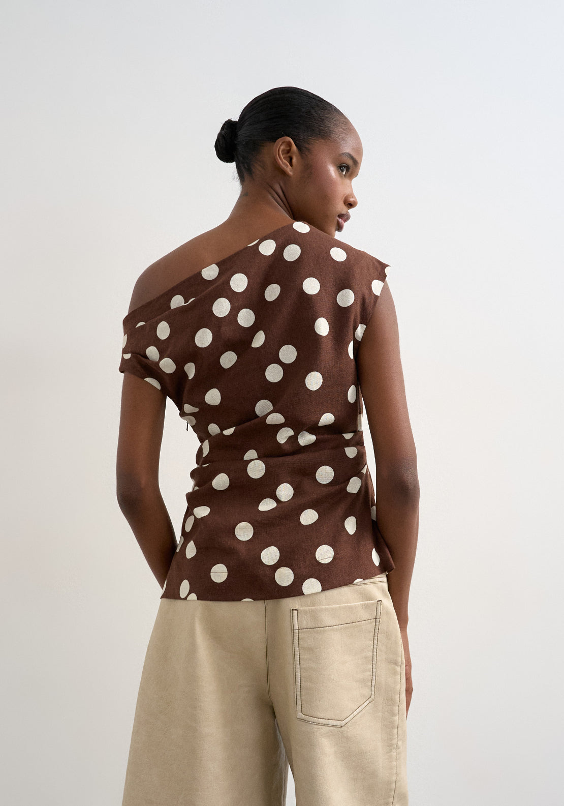 Topshop Linen Blend Casa Cinched Waist Top - Beige 2 Shaws Department Stores