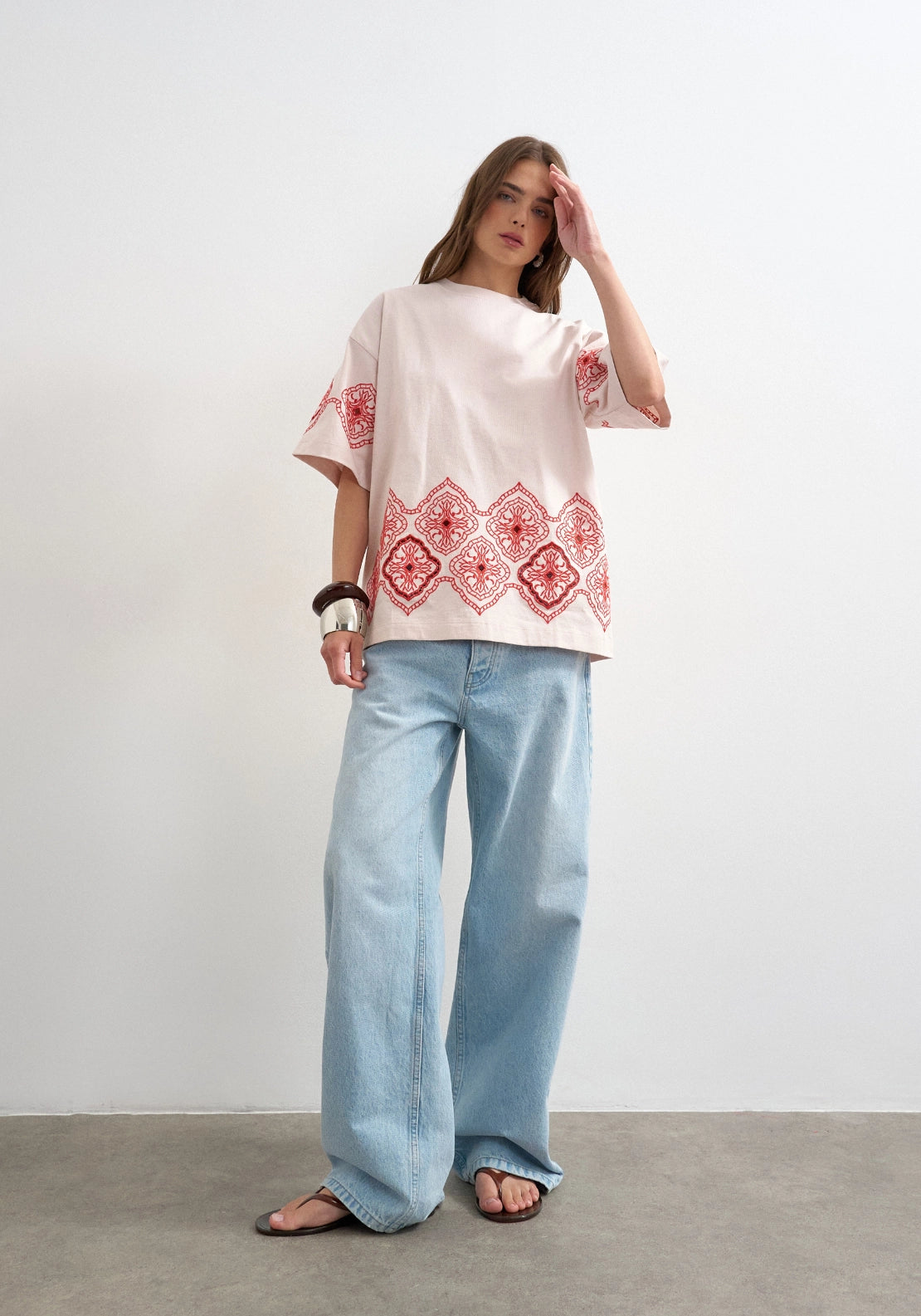 Emma Embroidered Oversized T-Shirt - Soft Pink