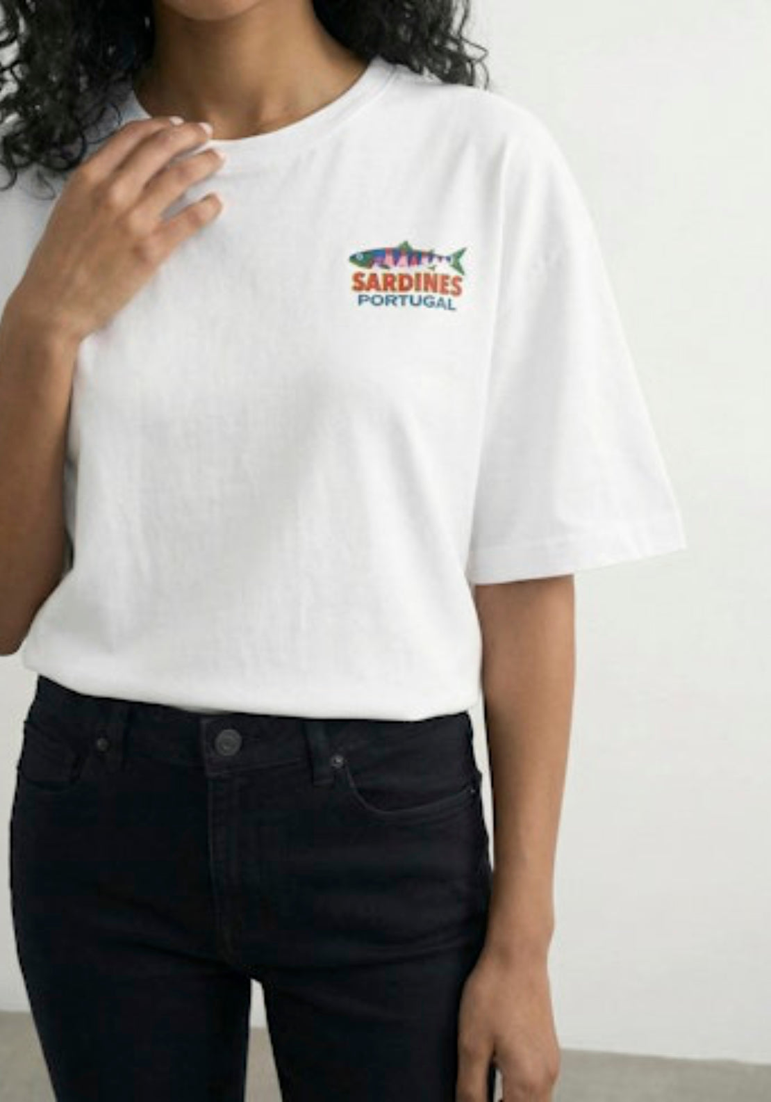 Topshop Premium Boxy Printed T-Shirt - White/sardines 3 Shaws Department Stores
