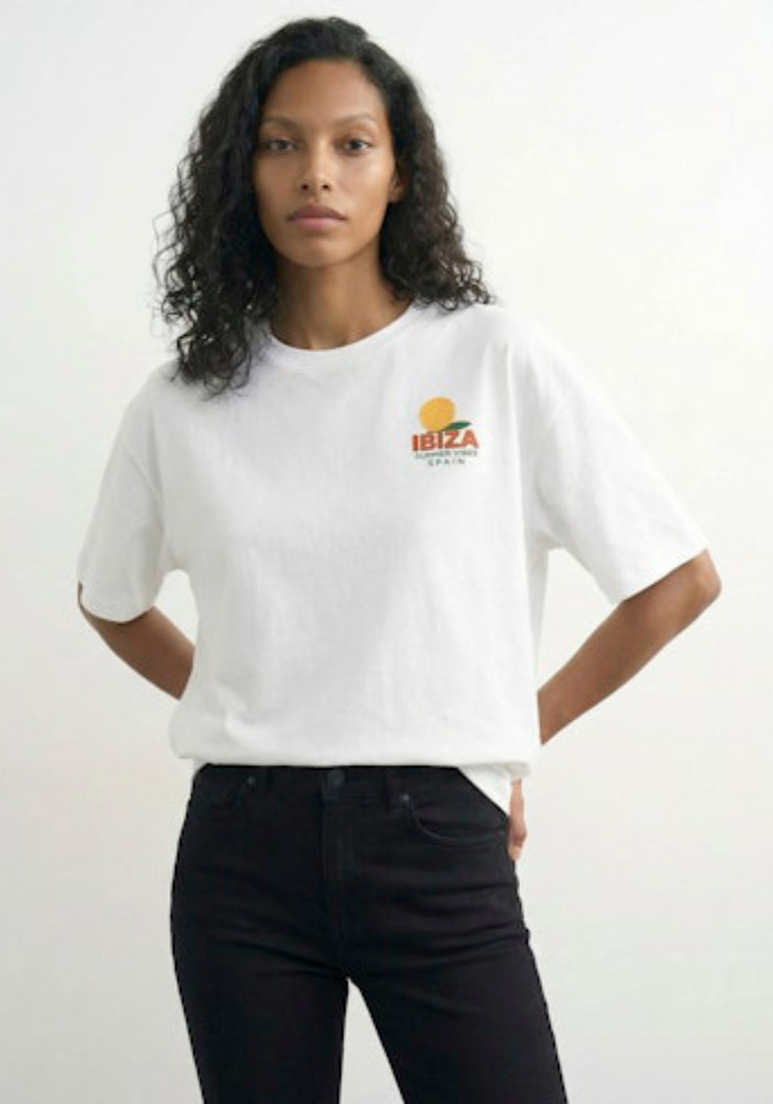 Topshop Premium Boxy Printed T-Shirt - White/ibiza 1 Shaws Department Stores
