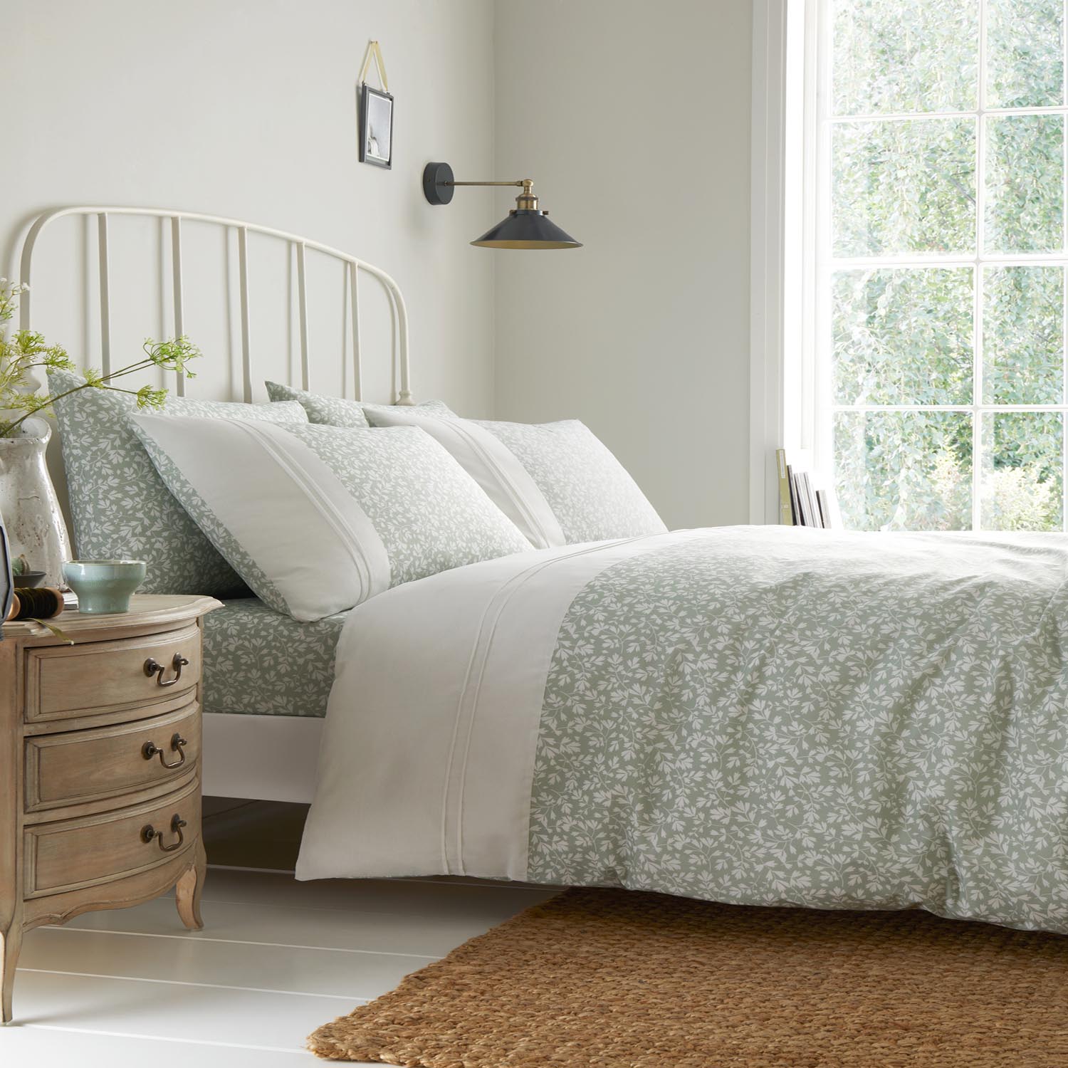 The Home Collection Deco Leaf Duvet Cover Set - Green 1 Shaws Department Stores