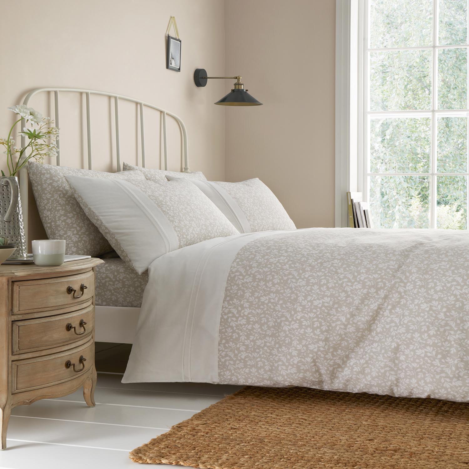 The Home Collection Deco Leaf Duvet Cover Set - Natural 1 Shaws Department Stores