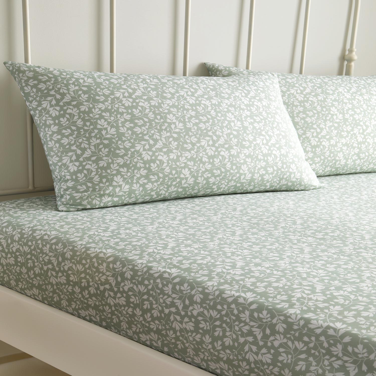 The Home Collection Deco Leaf Fitted Bed Sheet Set - Green 1 Shaws Department Stores