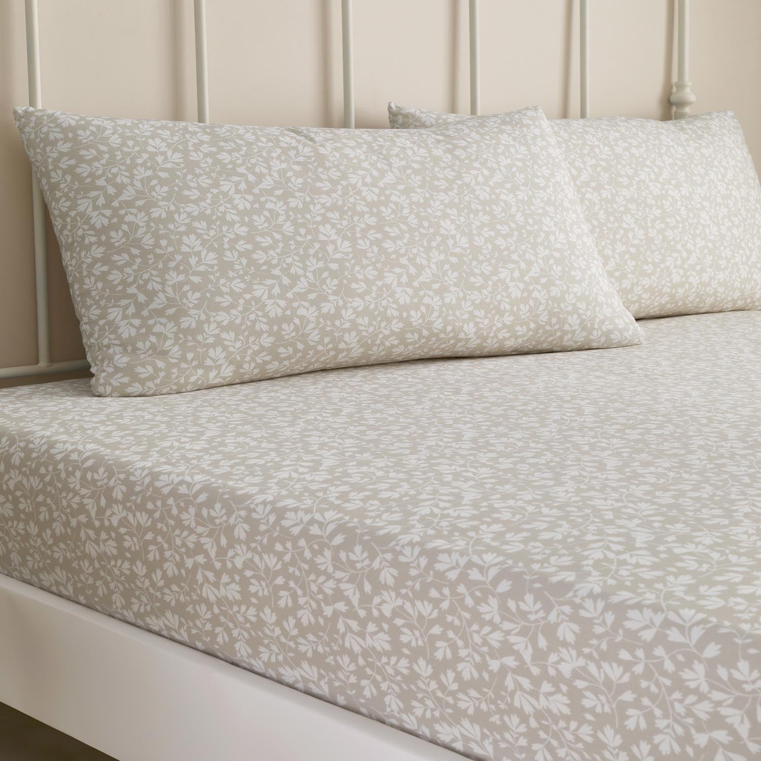 The Home Collection Deco Leaf Fitted Bed Sheet Set - Natural 1 Shaws Department Stores